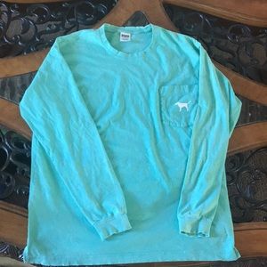 Lg PINK long sleeve distressed mint green T-shirt